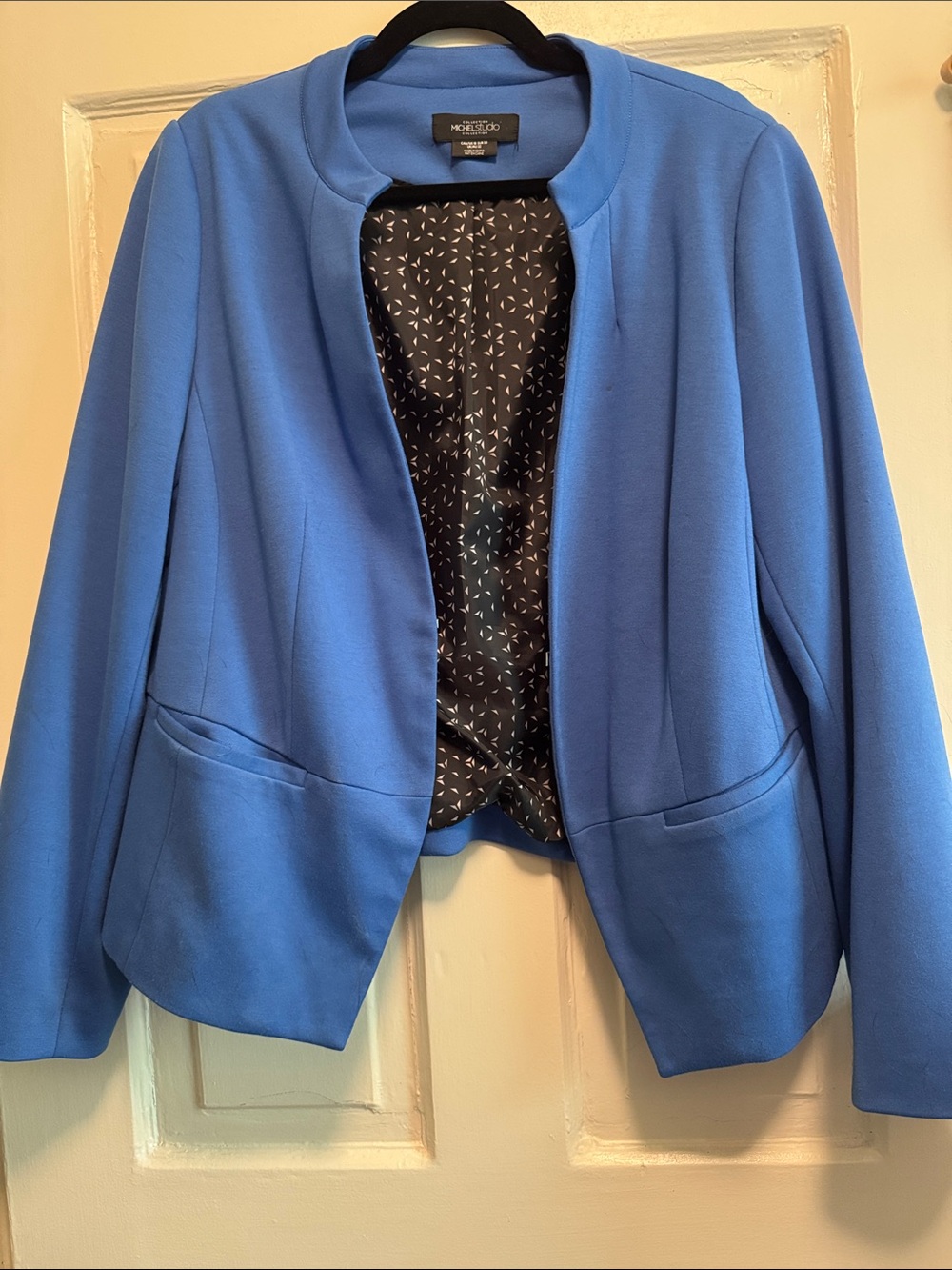 Michel Studio Bright Blue Collarless Open Blazer